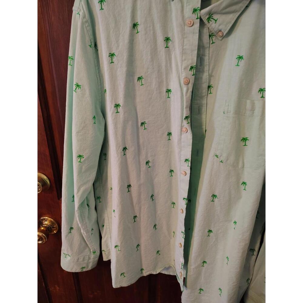 CROWN & IVY Button Shirt Mens Size XXL Lime with Green Embroidered Palm Trees - Picture 2 of 4